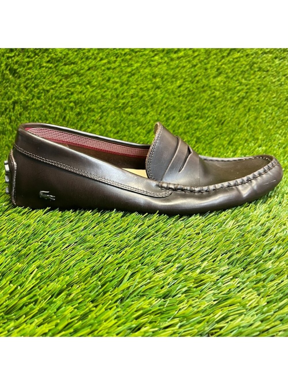 Lacoste Concours 14 SRM Mens Size 8.5 Brown Casual Classic Leather Loafers Shoes